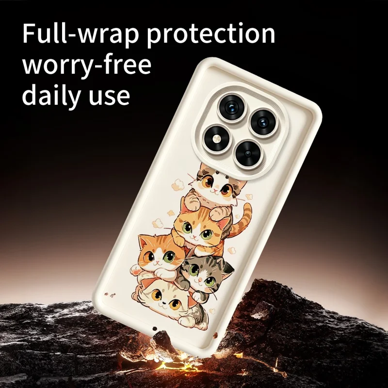 Capa de TPU para Xiaomi Redmi Note 15 Pro+ 5G (Global) / Poco M8 Pro 5G, Estampa com Design de Gatos Empilhados, Superfície Aveludada Anti-derrapante, Capa Traseira para Telemóvel - Branco
