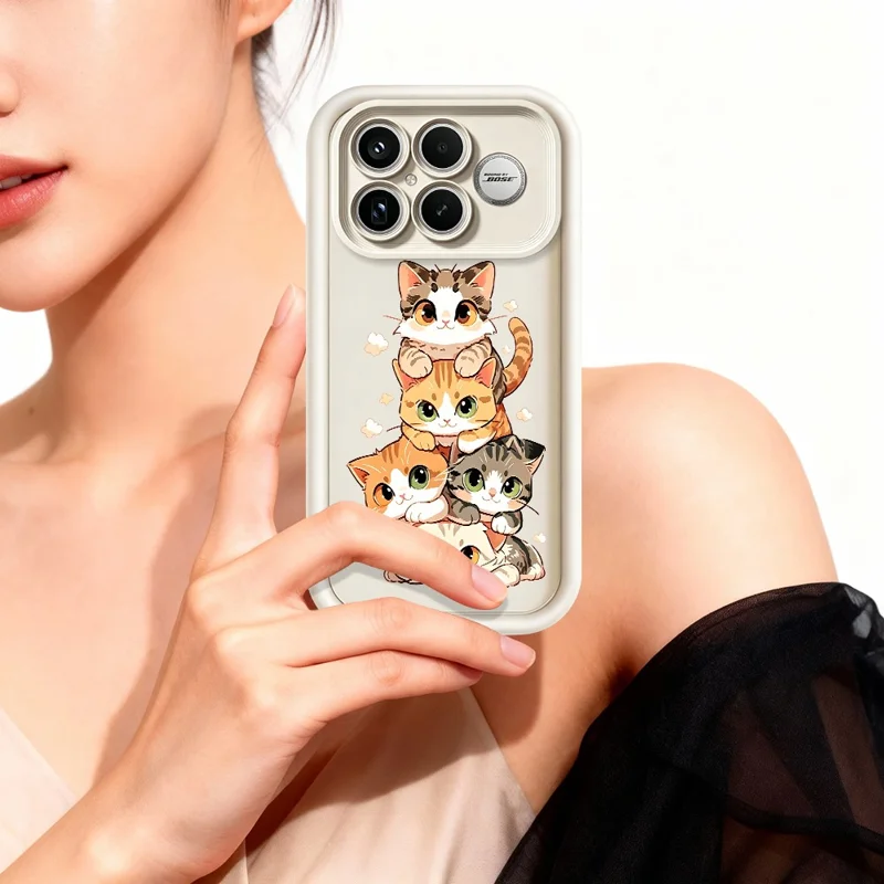 Cover in TPU per Xiaomi Poco F8 Ultra con Design a Stampa di Gatti in Pila, Rivestimento Gommoso Antiscivolo, Colore Bianco