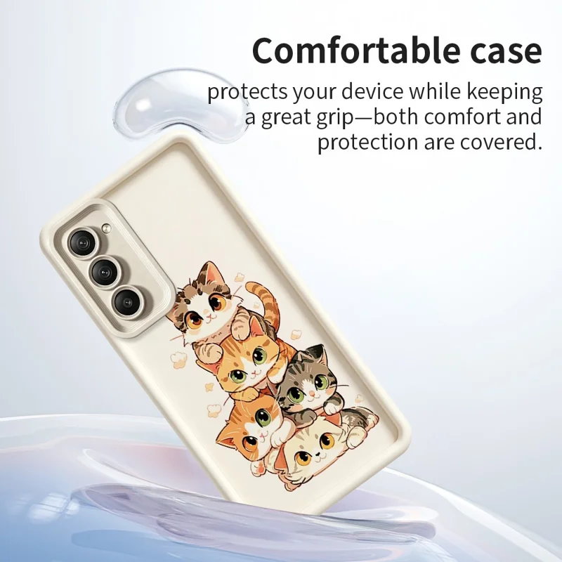 Cover in TPU per Xiaomi Redmi 15 5G (Global) (169 mm) con Design Cat Stack, Motivo a Illustrazione di Gatto, Superficie Gommata Antiscivolo - Bianco