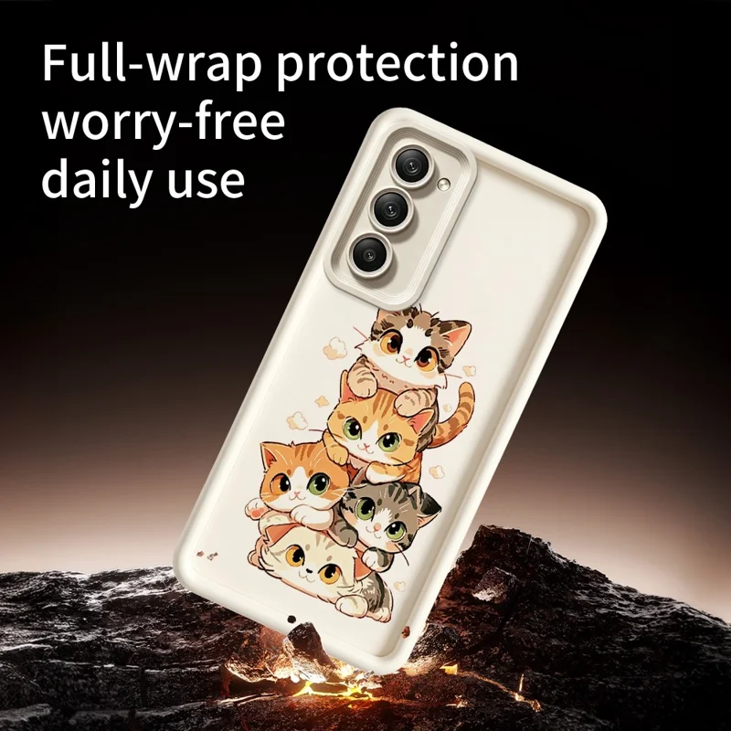 Cover in TPU per Xiaomi Redmi 15 5G (Global) (169 mm) con Design Cat Stack, Motivo a Illustrazione di Gatto, Superficie Gommata Antiscivolo - Bianco