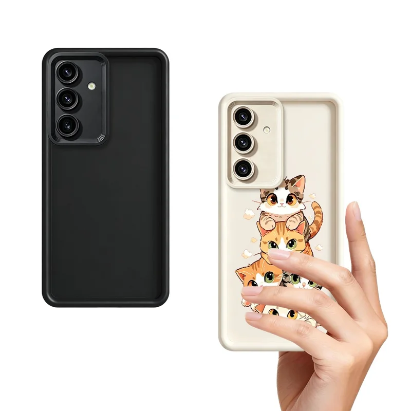 Funda de TPU para Samsung Galaxy S26, diseño de patrón de pila de gatos, cubierta trasera de goma antideslizante para teléfono - Blanco