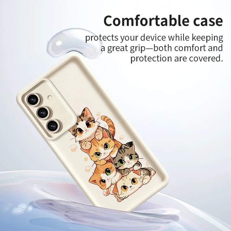 Funda de TPU para Samsung Galaxy S26, diseño de patrón de pila de gatos, cubierta trasera de goma antideslizante para teléfono - Blanco