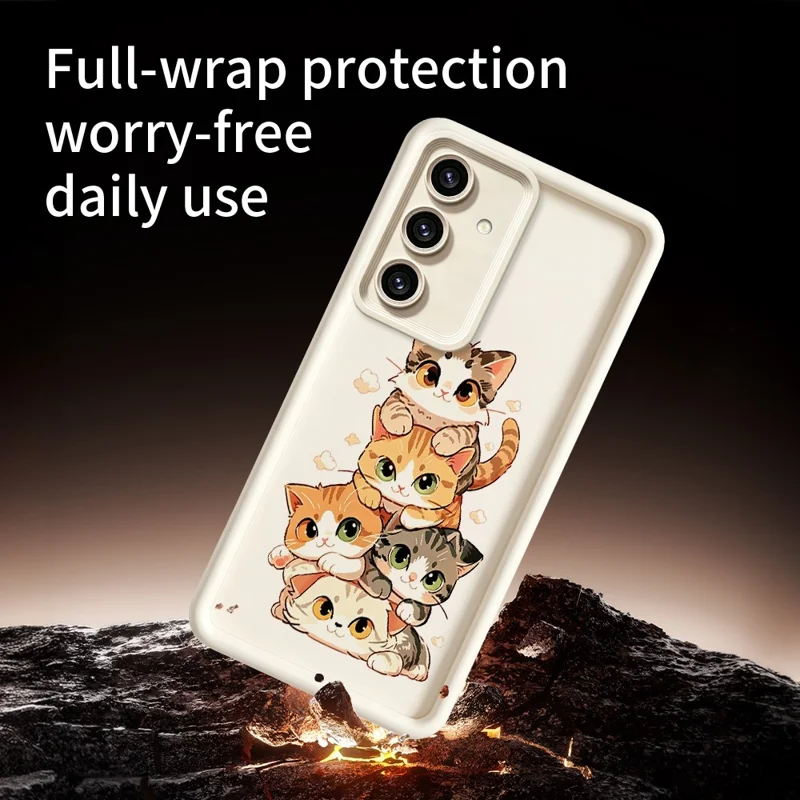 Funda de TPU para Samsung Galaxy S26, diseño de patrón de pila de gatos, cubierta trasera de goma antideslizante para teléfono - Blanco