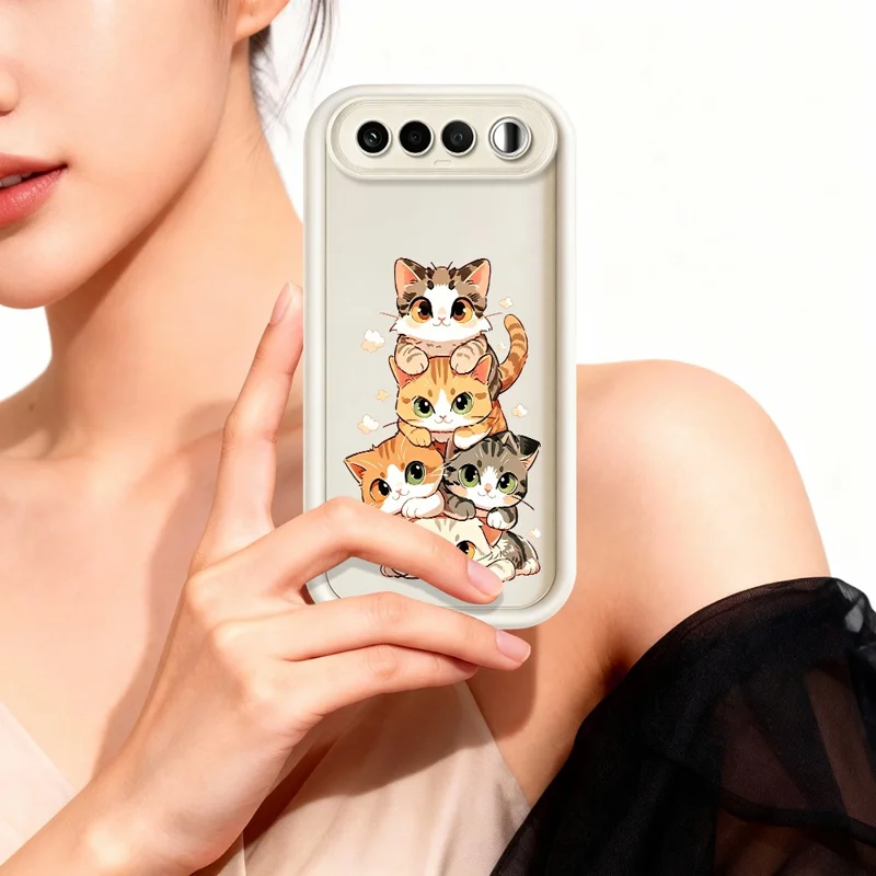 Чехол из ТПУ для Realme 16 5G, с рисунком в виде стеки кошек, резиноподобный нескользящий чехол для задней панели телефона — белый