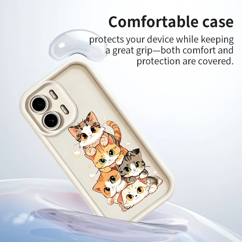 For Oppo A6x 5G  /  A6x 4G TPU Case Cat Stack Design Pattern Rubberized Anti-Slip Phone Back Cover - White