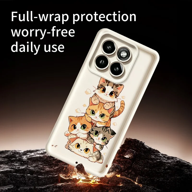 For Motorola Moto G86 5G TPU Case Cat Stack Design Pattern Rubberized Anti-Slip Phone Back Cover - White