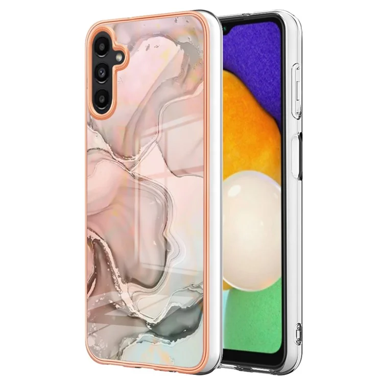 Für Samsung Galaxy A34 5G YB IMD Series-16 Style E Drop-proof Electroplating Frame TPU Cover 2.0mm IMD Marble Pattern Cell Phone Case - Pink