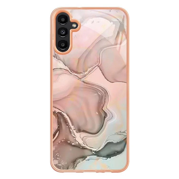 Für Samsung Galaxy A34 5G YB IMD Series-16 Style E Drop-proof Electroplating Frame TPU Cover 2.0mm IMD Marble Pattern Cell Phone Case - Pink