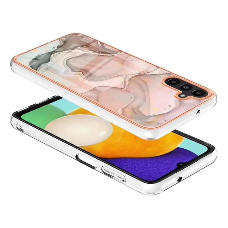 Für Samsung Galaxy A34 5G YB IMD Series-16 Style E Drop-proof Electroplating Frame TPU Cover 2.0mm IMD Marble Pattern Cell Phone Case - Pink