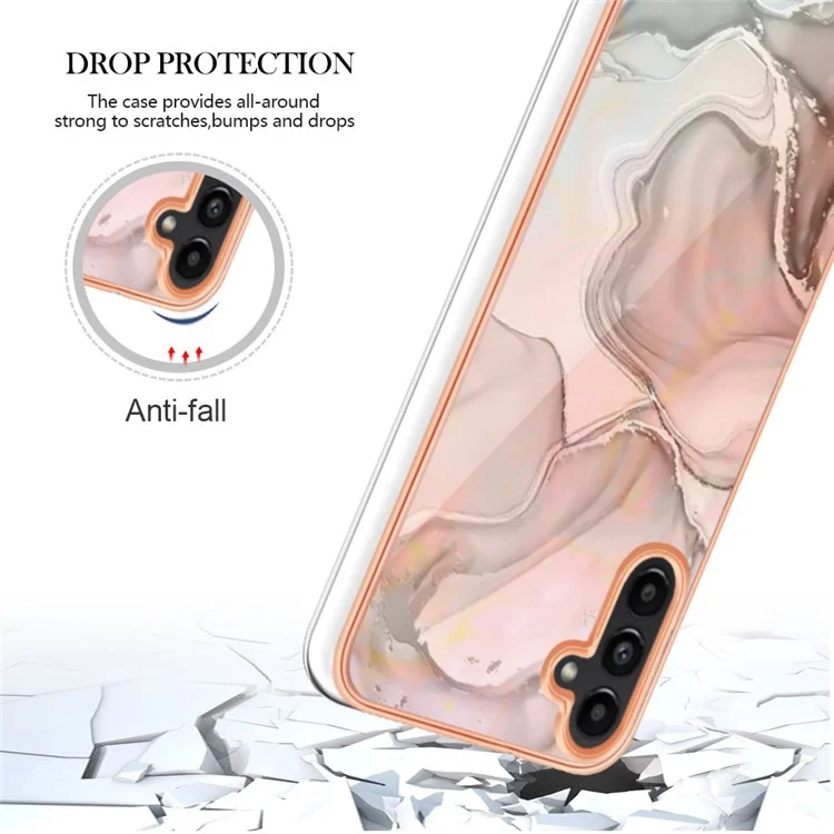 Für Samsung Galaxy A34 5G YB IMD Series-16 Style E Drop-proof Electroplating Frame TPU Cover 2.0mm IMD Marble Pattern Cell Phone Case - Pink
