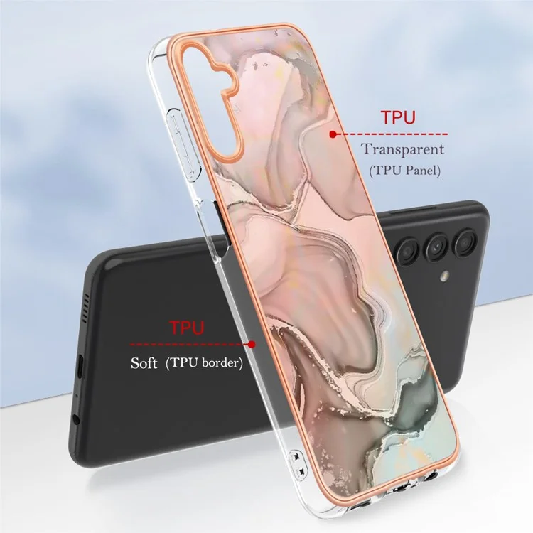 Für Samsung Galaxy A34 5G YB IMD Series-16 Style E Drop-proof Electroplating Frame TPU Cover 2.0mm IMD Marble Pattern Cell Phone Case - Pink