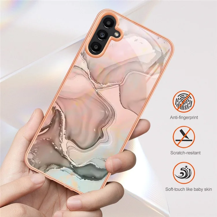 Für Samsung Galaxy A34 5G YB IMD Series-16 Style E Drop-proof Electroplating Frame TPU Cover 2.0mm IMD Marble Pattern Cell Phone Case - Pink
