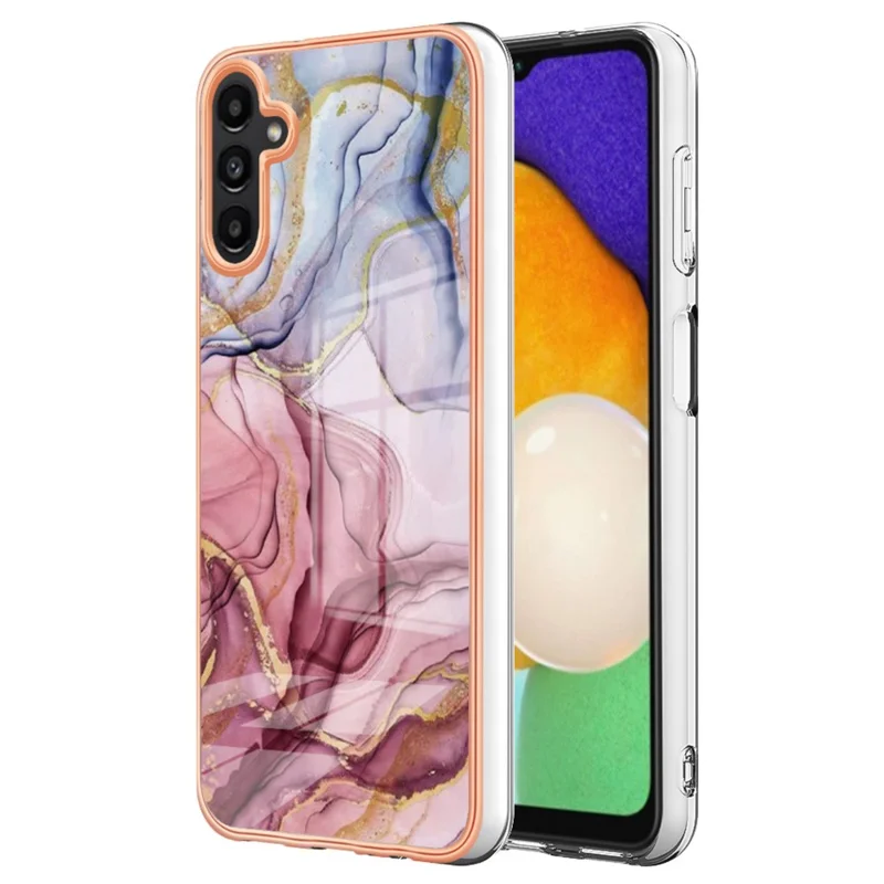 For Samsung Galaxy A34 5G YB IMD Series-16 Style E Drop-proof Electroplating Frame TPU Cover 2.0mm IMD Marble Pattern Cell Phone Case - Rose Gold