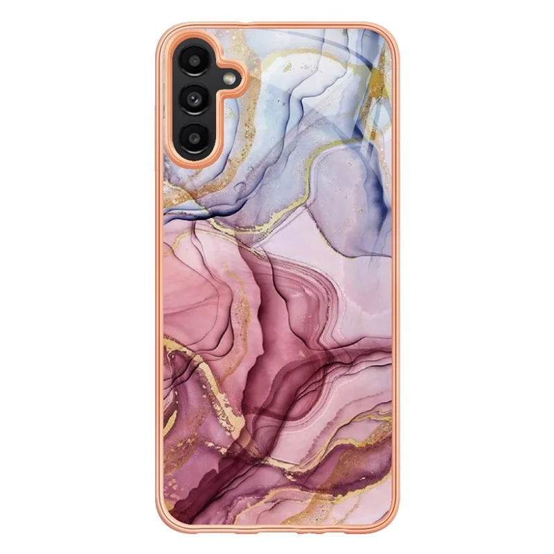 For Samsung Galaxy A34 5G YB IMD Series-16 Style E Drop-proof Electroplating Frame TPU Cover 2.0mm IMD Marble Pattern Cell Phone Case - Rose Gold
