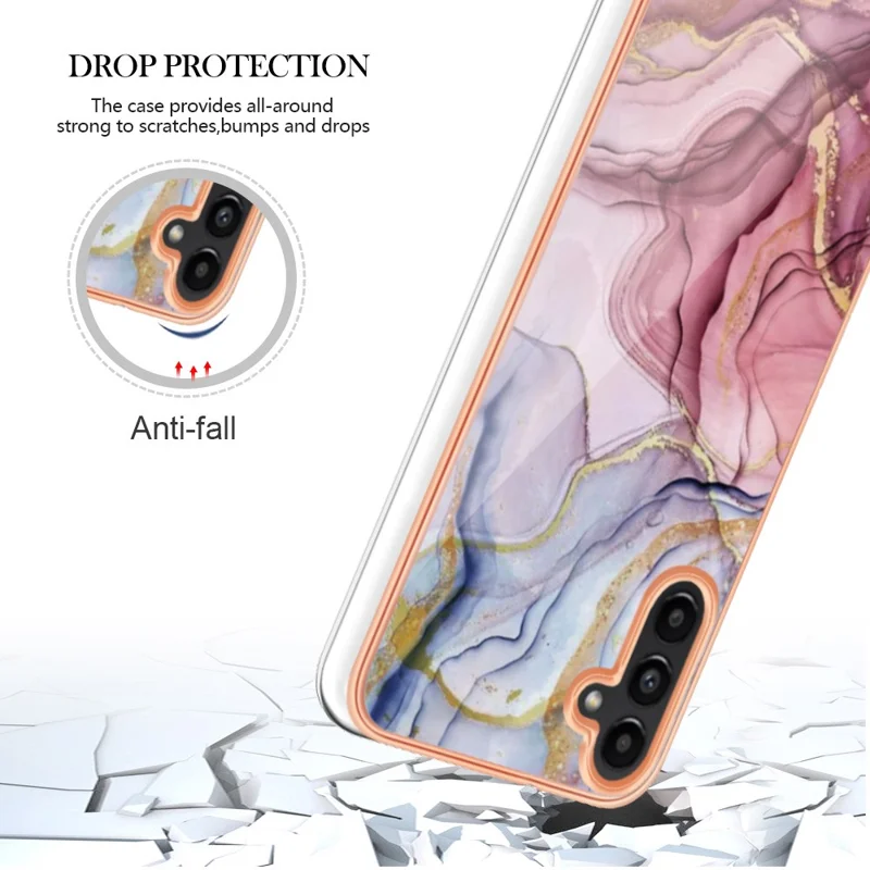 For Samsung Galaxy A34 5G YB IMD Series-16 Style E Drop-proof Electroplating Frame TPU Cover 2.0mm IMD Marble Pattern Cell Phone Case - Rose Gold
