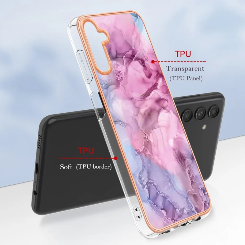 لـ Samsung Galaxy A34 5G YB سلسلة IMD-16 طراز E غطاء واقي بإطار مطلي 2.0 مم من مادة TPU بنمط رخامي باستخدام تقنية IMD لحماية الهاتف - وردي
