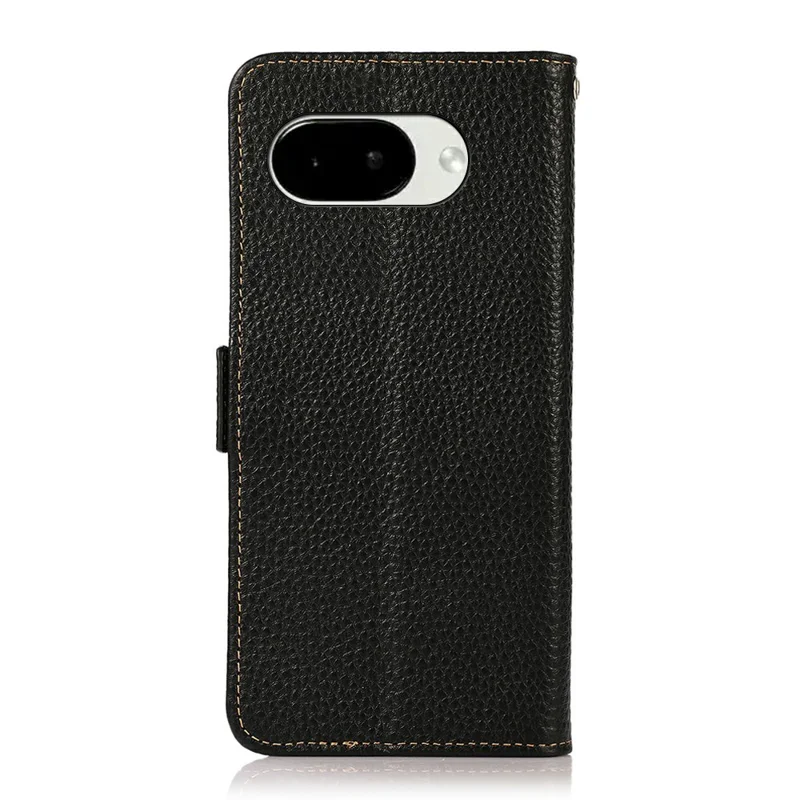 KHAZNEH For Google Pixel 11a Phone Case Litchi Texture Genuine Cow Leather Cover RFID Blocking - Black