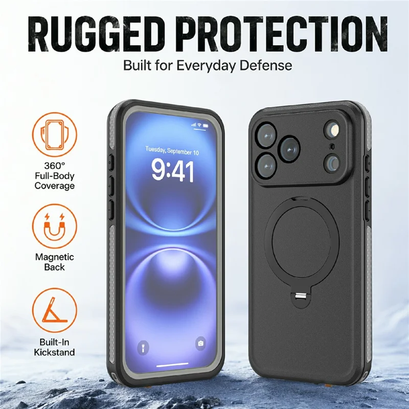 REDPEPPER For iPhone 18 Pro Max / 17 Pro Max IP68 Waterproof Case Compatible with MagSafe Kickstand Phone Back Cover - Black