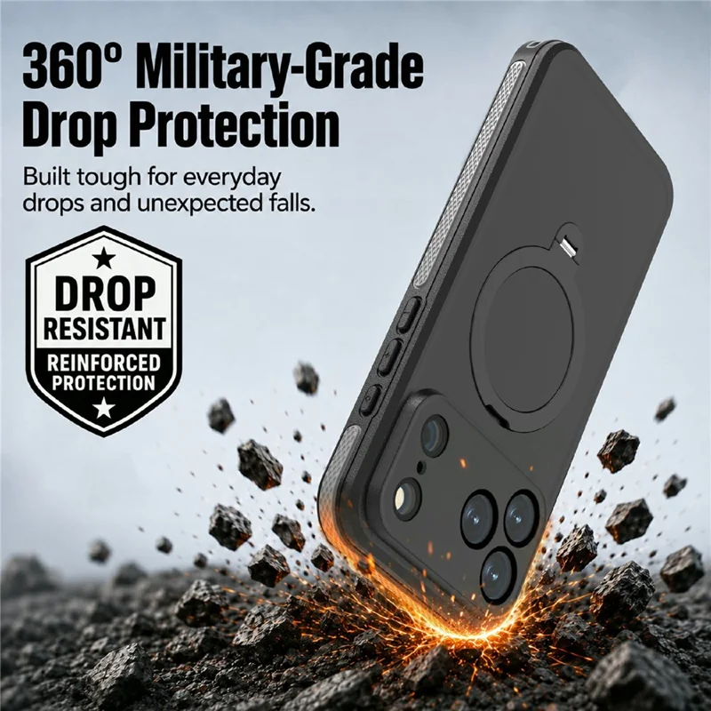 REDPEPPER For iPhone 18 Pro Max / 17 Pro Max IP68 Waterproof Case Compatible with MagSafe Kickstand Phone Back Cover - Black