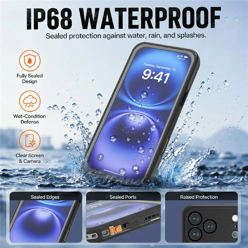 REDPEPPER For iPhone 18 Pro Max / 17 Pro Max IP68 Waterproof Case Compatible with MagSafe Kickstand Phone Back Cover - Black