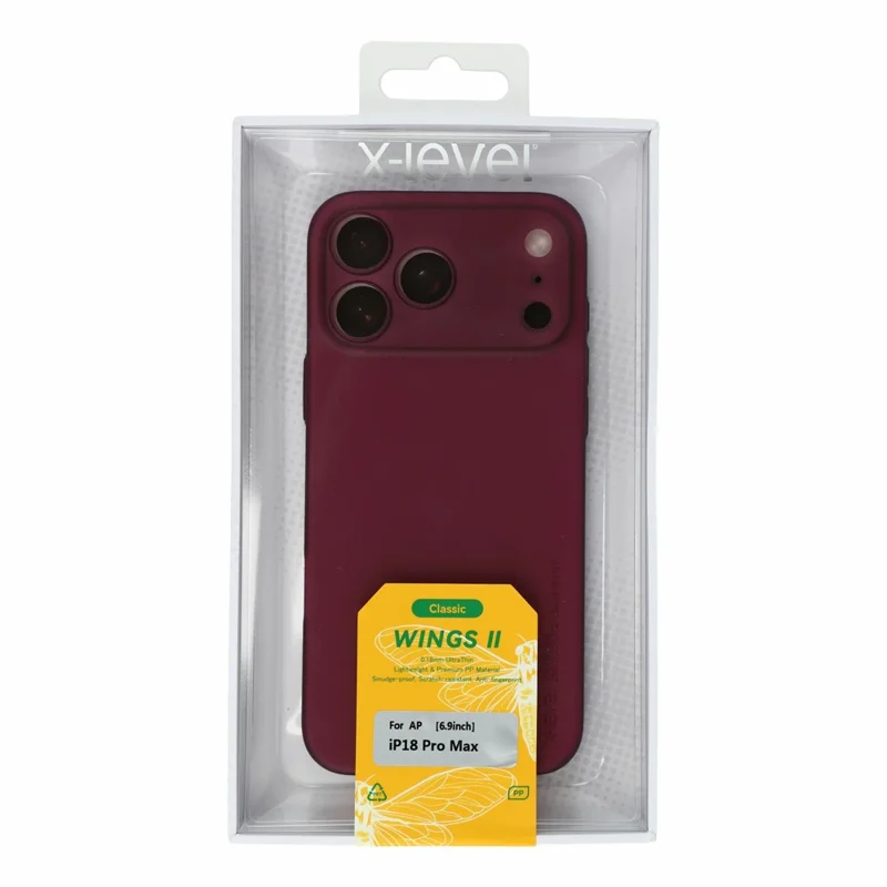 X-LEVEL for iPhone 18 Pro Max / 17 Pro Max Case Hard PP Matte Phone Cover 0.18mm Ultra-Thin - Cherry Red