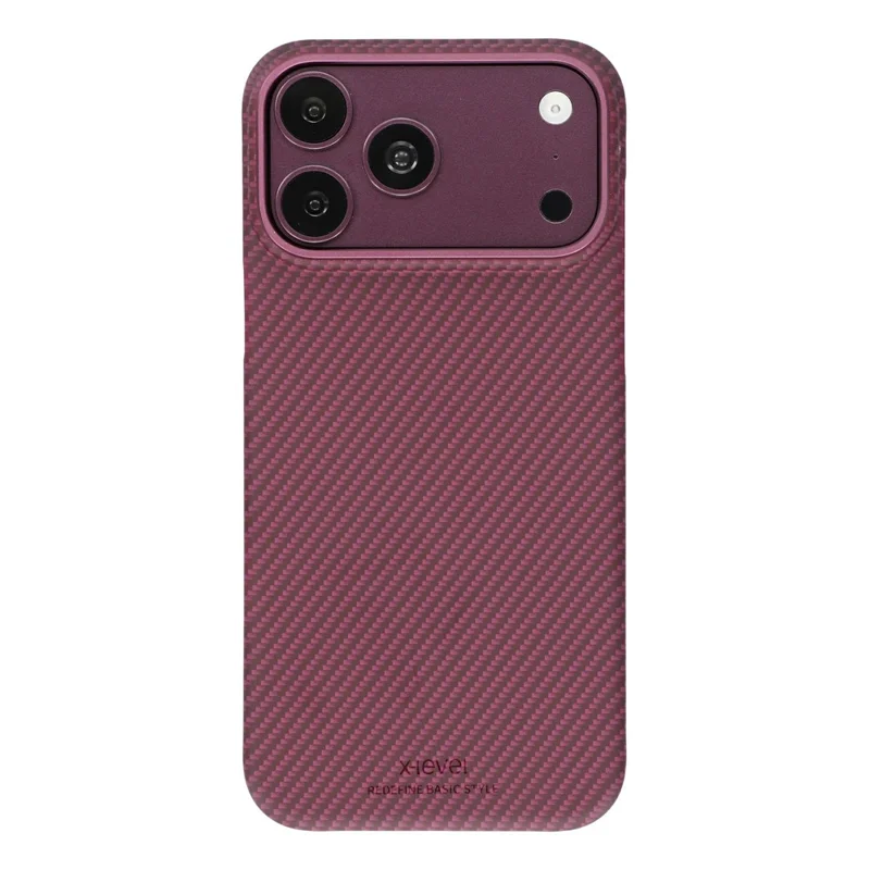 X-LEVEL for iPhone 18 Pro Max / 17 Pro Max Case Carbon Fiber Texture Hard PC Phone Cover Anti Shock - Cherry Red