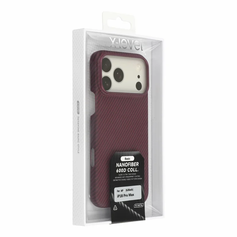 X-LEVEL for iPhone 18 Pro Max / 17 Pro Max Case Carbon Fiber Texture Hard PC Phone Cover Anti Shock - Cherry Red
