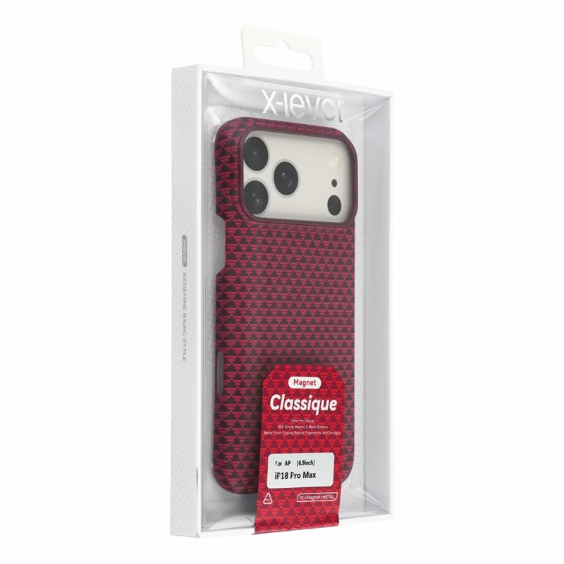 X-LEVEL for iPhone 18 Pro / 17 Pro Case Compatible with MagSafe Triangle Texture Carbon Fiber Phone Cover - Cherry Red
