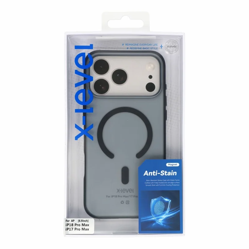 X-LEVEL for iPhone 18 Pro / 17 Pro Magnetic Case PC + TPU Shockproof Frosted Phone Cover - Transparent Black