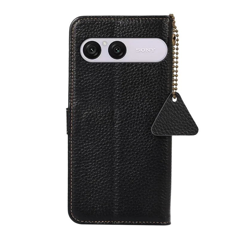 For Sony Xperia 10 VIII Case RFID Blocking Genuine Cow Leather Phone Cover Litchi Texture - Black