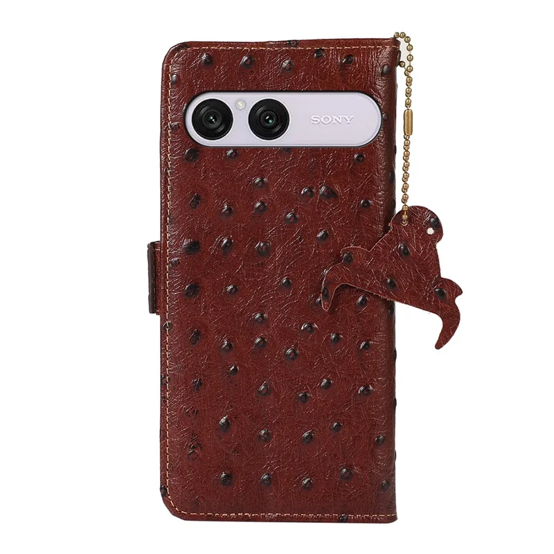 Capa para Sony Xperia 10 VIII com Bloqueio RFID em Couro Genuíno de Vaca com Textura de Avestruz - Café