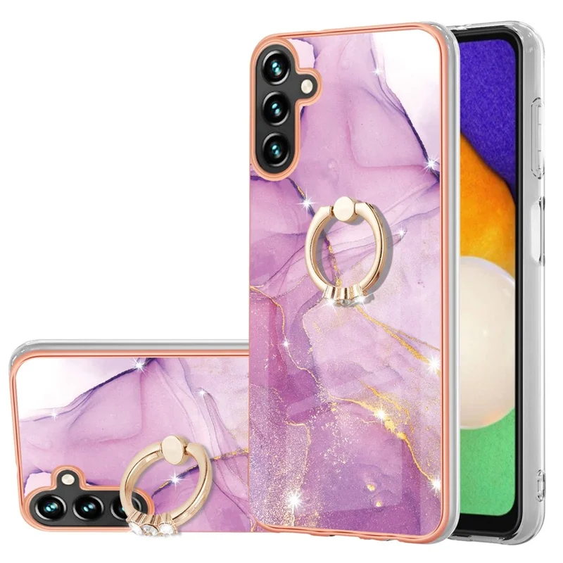 Handyhülle für Samsung Galaxy A34 5G mit Ringständer, Marmoroptik, elektroplattierte TPU-Rückseite – Lila 001