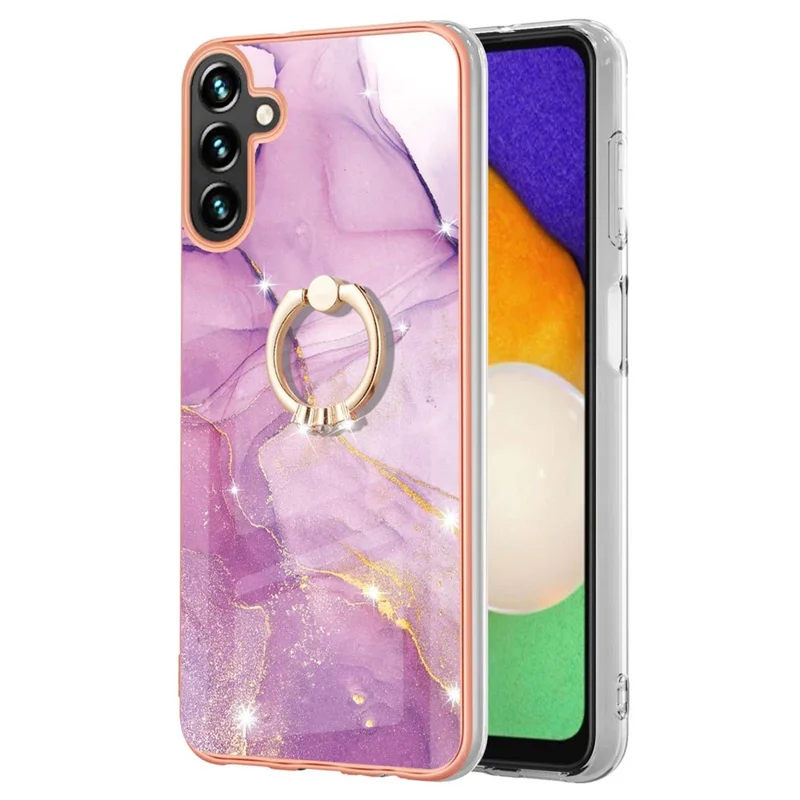 Handyhülle für Samsung Galaxy A34 5G mit Ringständer, Marmoroptik, elektroplattierte TPU-Rückseite – Lila 001