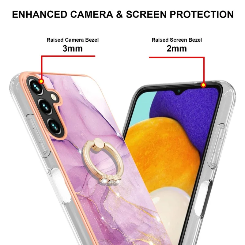 Handyhülle für Samsung Galaxy A34 5G mit Ringständer, Marmoroptik, elektroplattierte TPU-Rückseite – Lila 001
