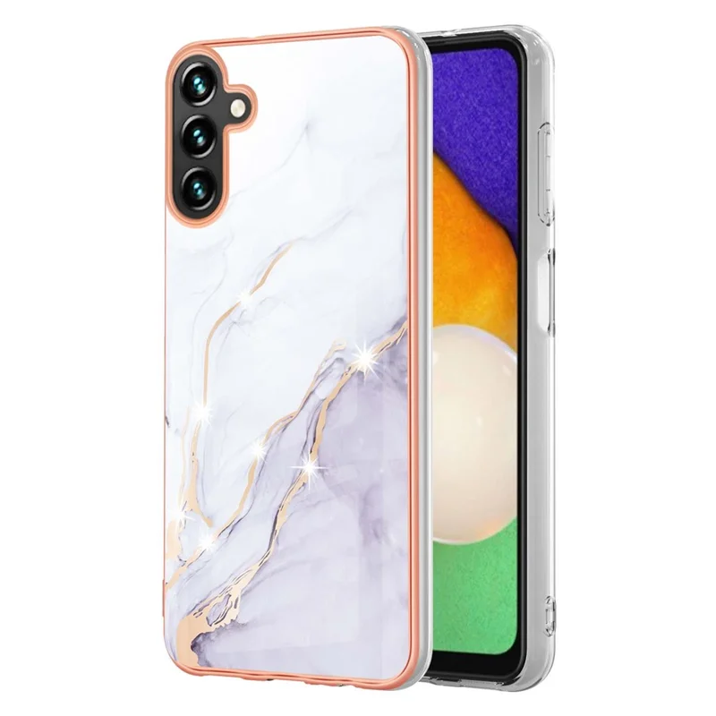 For Samsung Galaxy A34 5G TPU Case with IMD Marble Pattern Electroplated Back Cover - White 006