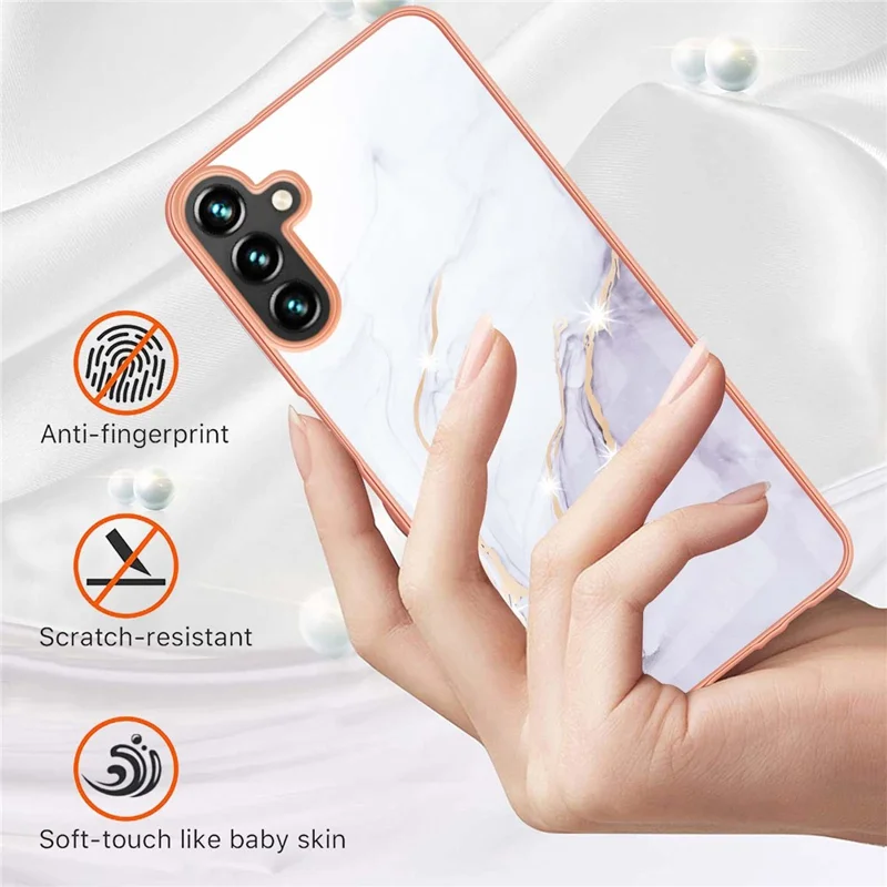 For Samsung Galaxy A34 5G TPU Case with IMD Marble Pattern Electroplated Back Cover - White 006
