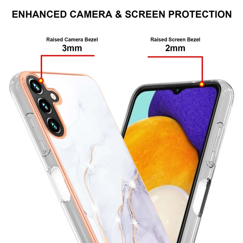 For Samsung Galaxy A34 5G TPU Case with IMD Marble Pattern Electroplated Back Cover - White 006