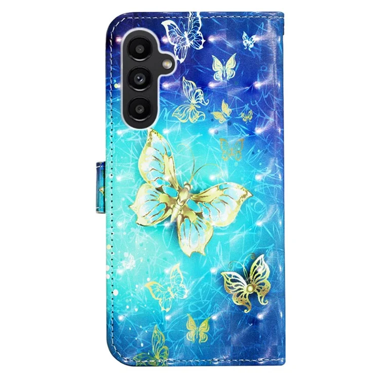 Per Samsung Galaxy A34 5G YB Pattern Printing Leather Series-2 PU Leather 3D Pattern Printing Stand Case Anti-scratch Phone Wallet Cover - Golden Butterflies