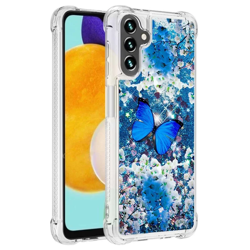 For Samsung Galaxy A34 5G TPU Case with Quicksand and Pattern Printed - Blue Butterfly