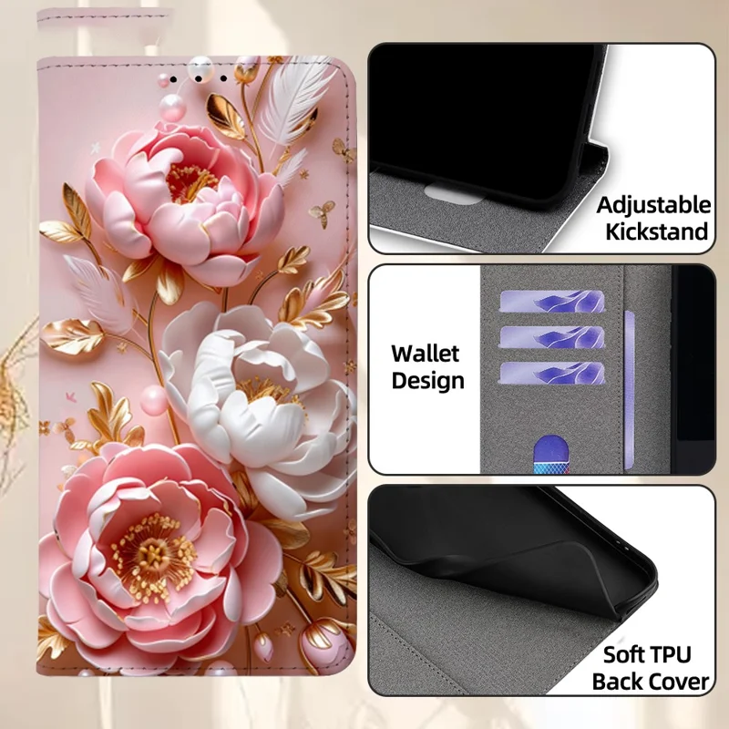 Coque pour iPhone 18 Pro Max / 17 Pro Max avec motif imprimé, fermeture magnétique, étui portefeuille en cuir PU - QMHD0008