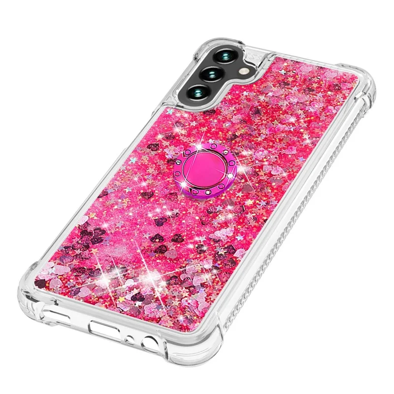 For Samsung Galaxy A34 5G TPU Case with Kickstand Quicksand Shockproof Cover - Pink  /  Hearts
