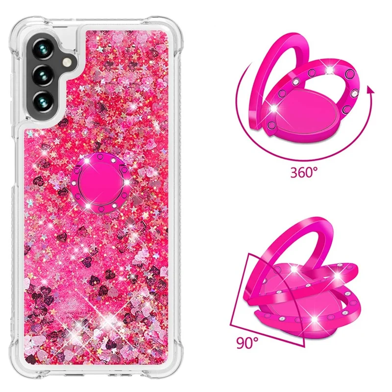 For Samsung Galaxy A34 5G TPU Case with Kickstand Quicksand Shockproof Cover - Pink  /  Hearts