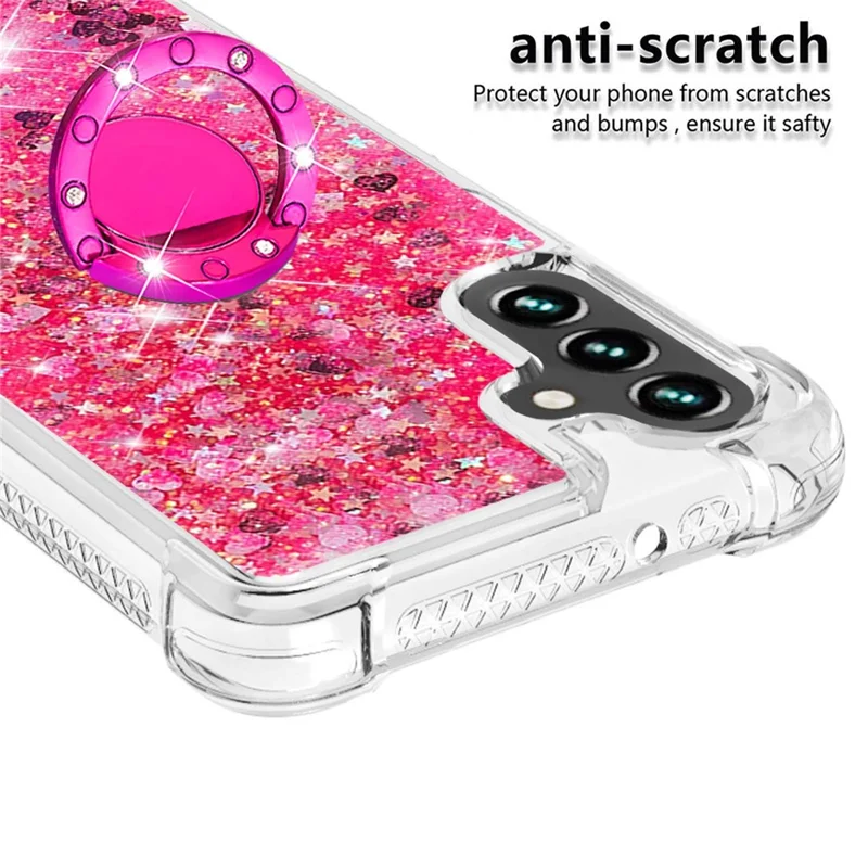 For Samsung Galaxy A34 5G TPU Case with Kickstand Quicksand Shockproof Cover - Pink  /  Hearts