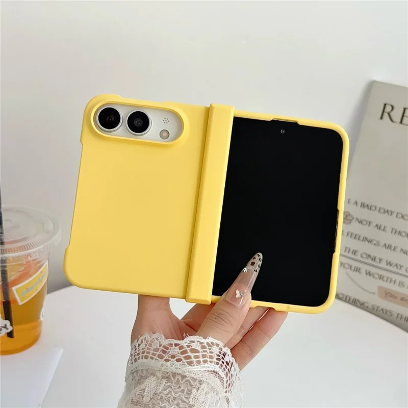 For iPhone Fold Case Skinfølelse PC telefonbeskyttelse med hængselbeskyttelse - Gul
