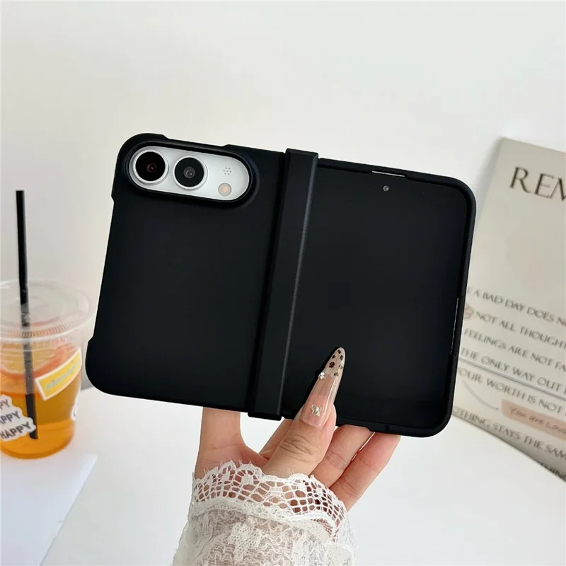 For iPhone Fold Case Skin Feel PC Phone Cover with Hinge Protection - Black