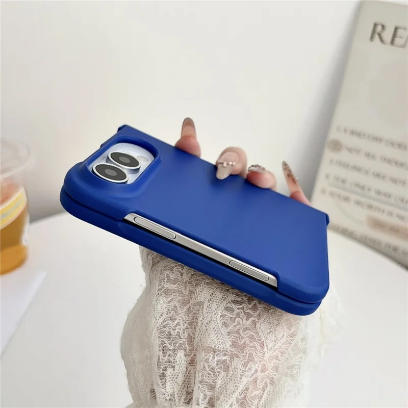 For iPhone Fold Case Skin Feel PC Phone Cover with Hinge Protection - Black