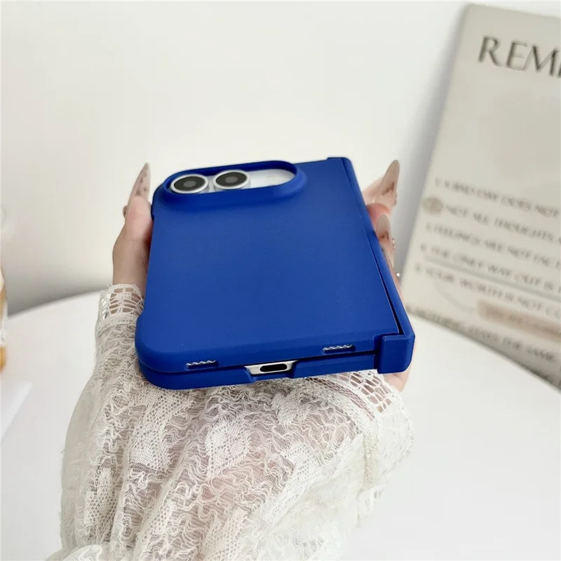For iPhone Fold Case Skin Feel PC Phone Cover with Hinge Protection - Black