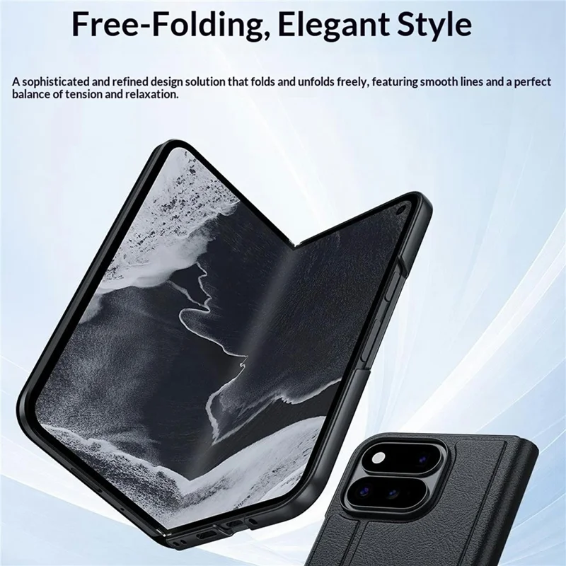 For Google Pixel 11 Pro Fold Foldable Kickstand Case Drop Protection PC + PU Leather Phone Cover - Black