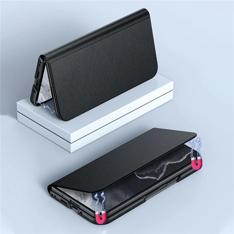For Google Pixel 11 Pro Fold Foldable Kickstand Case Drop Protection PC + PU Leather Phone Cover - Black