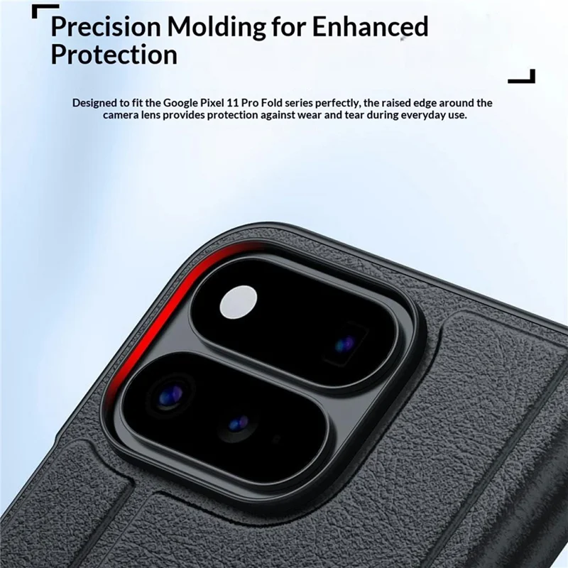 For Google Pixel 11 Pro Fold Foldable Kickstand Case Drop Protection PC + PU Leather Phone Cover - Black